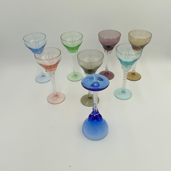 8 Blefeld Crystal Twist Stem Wine Glasses Assorted Colors Portugal Mid-Century - Picture 6 of 6